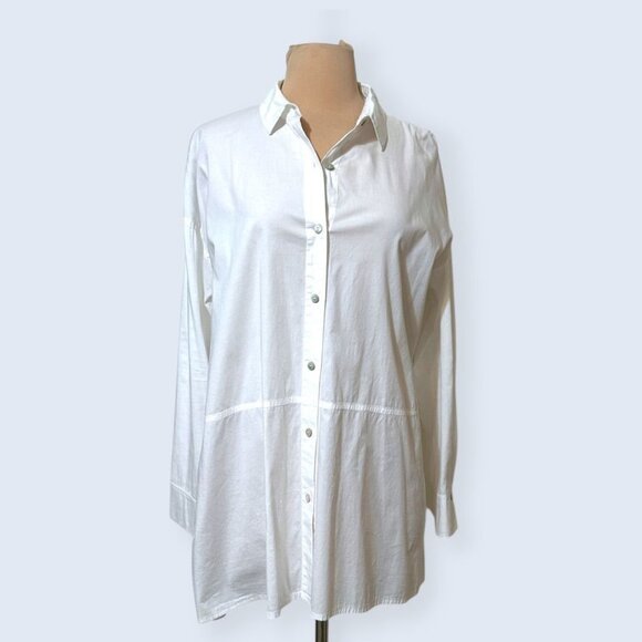 Eileen Fisher White Button Up Blouse Top Tunic XS Cotton Poplin EUC Classic - Picture 4 of 9